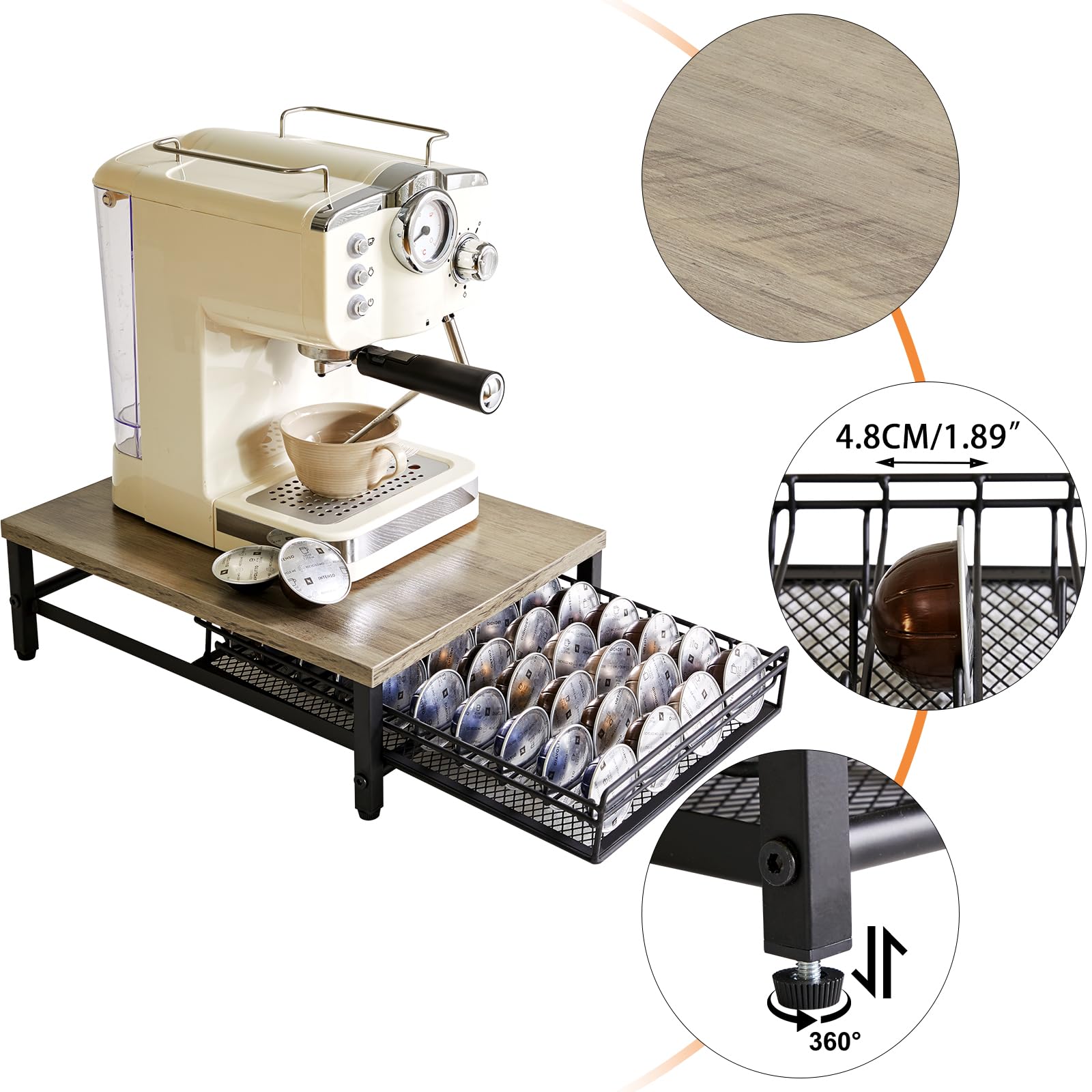 IBUYKE Coffee Pod Drawer Holder for Nespresso Vertuo Pods,Greige TCJ101Y