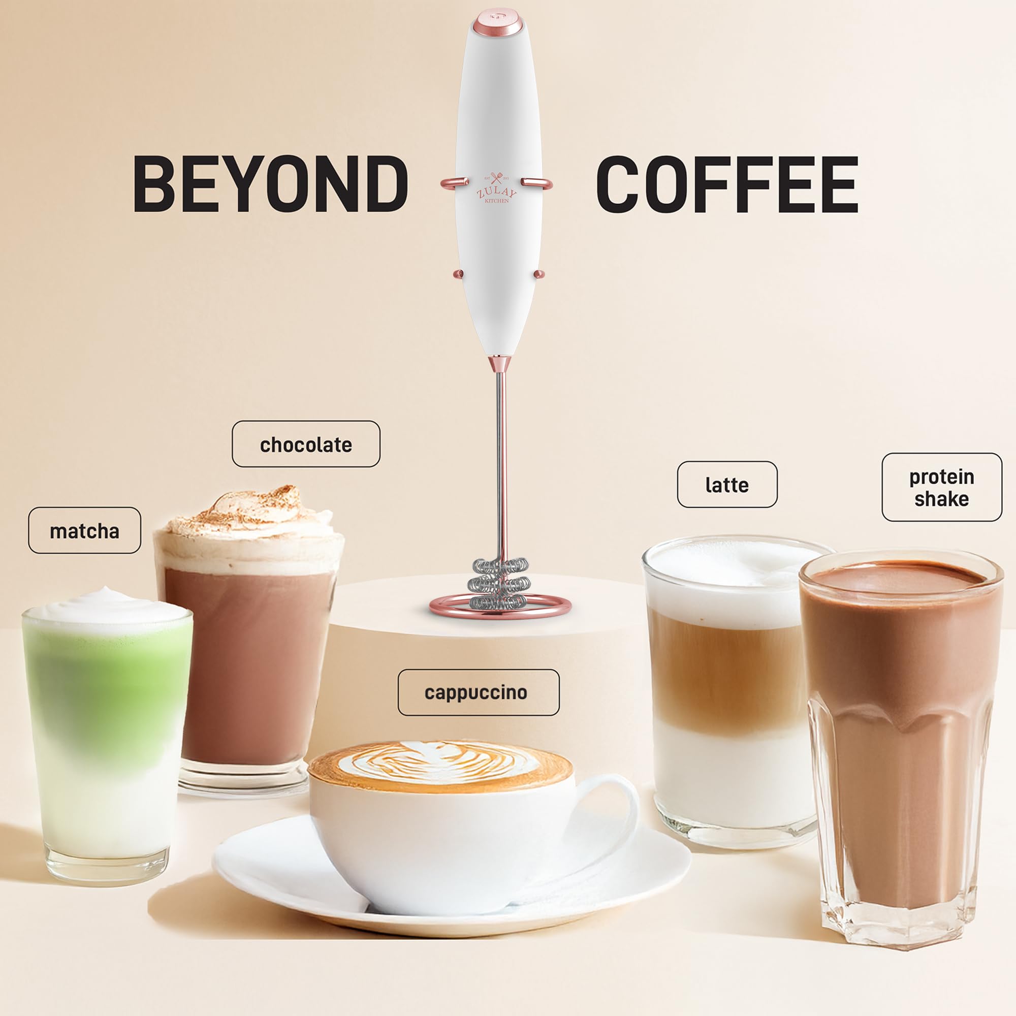 Zulay Kitchen Powerful Milk Frother Wand With Duracell Batteries - Ultra Fast Handheld Drink Mixer - Electric Whisk Foam Maker for Coffee, Lattes, Cappuccino & Matcha - Triple Whisk - Black