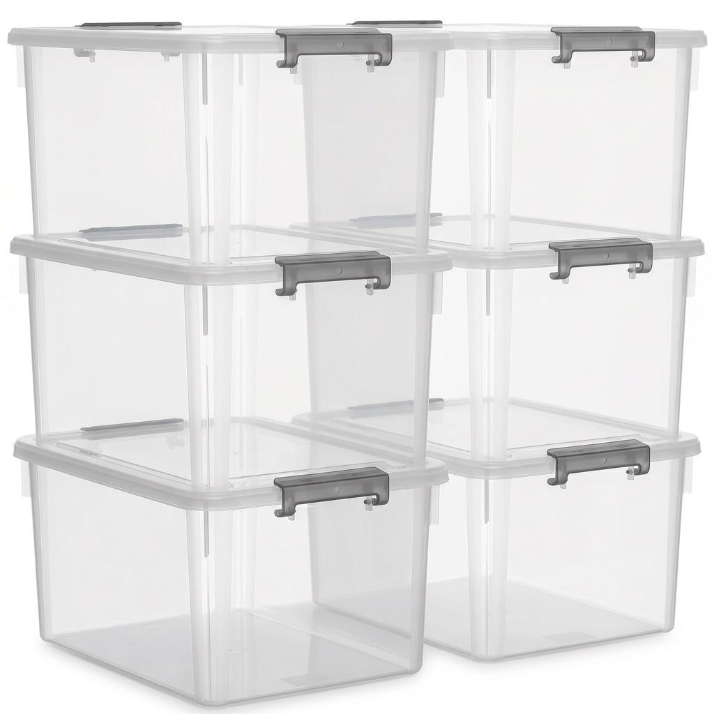 Citylife 6 Packs 32 QT Plastic Storage Bins with Lids Large Stackable Storage Containers for Organizing Clear Storage Box for Garage, Closet, Kitchen