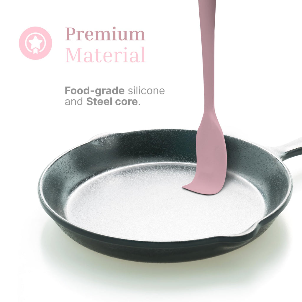 Silicone Utensils 4-Piece Set – Rubber Spatula, Pastry Brush, Slotted Turner, and Rice Paddle – Complete Heat-Resistant Set for Non-Stick Cookware – Kitchen Tools for Cooking and Baking – Pastel Pink