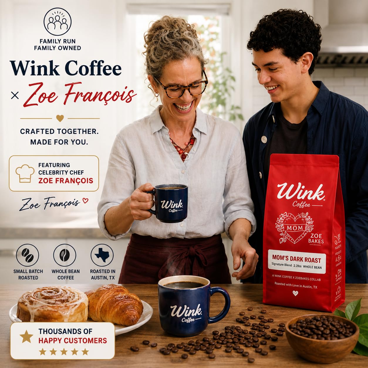 Wink Coffee Blonde Espresso Whole Bean Coffee, 2.2 lb Bag, Light Roast Coffee Beans, 100% Arabica, Single Origin, Gourmet, Small-Batch, Smooth & Balanced, Sustainably Sourced