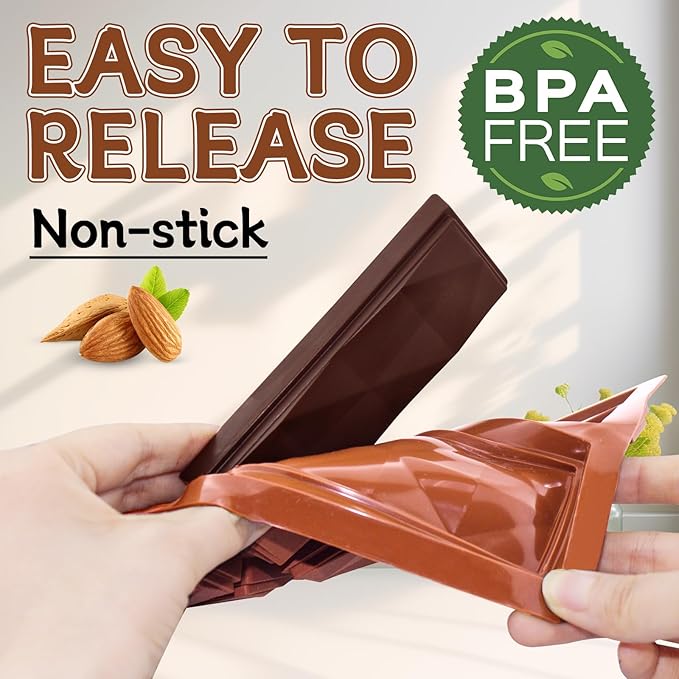 Chocolate Bar Molds 2 Pack,Deep Dubai Pistachio Stuffed Bar Silicone Mold for Making Filling Rhombus Shapes Candy Granola and Pastry Snacks