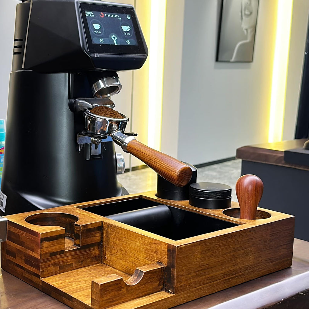 NAVREX 13.4'' Large Espresso Knock Box and Tamping Station, Solid Wood Espresso Accessories Organizer Box for 51MM-58MM Tamper, Distributor, Portafilter, High-Capacity Coffee Organizer