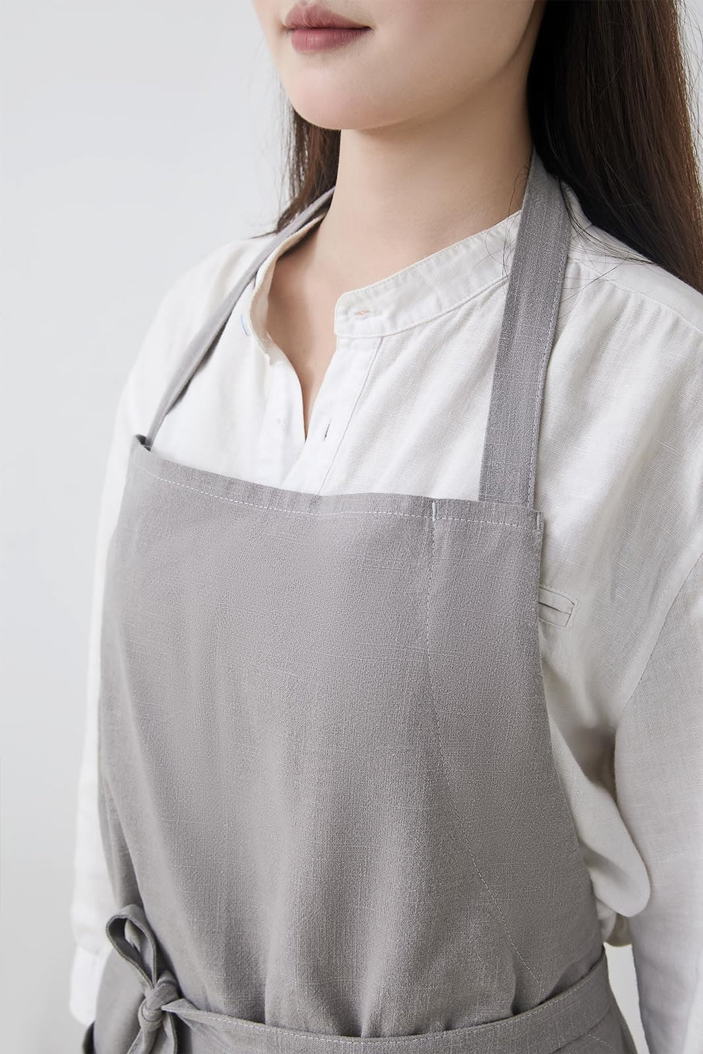 Tobyan Cotton Linen Apron for Women - Adjustable Casual Apron with Pocktes, Great for Florist, Coffee House and Kitchen (Light Grey)