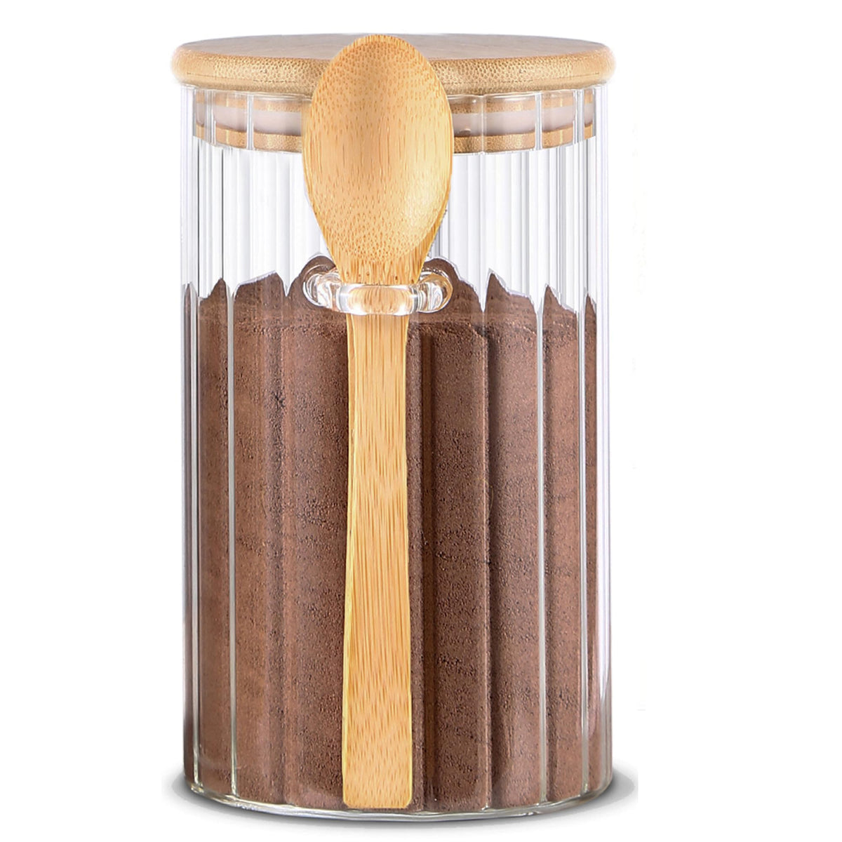 24 FL OZ Airtight Glass Jar with Bamboo Lid Spoon, Food Storage Canister
