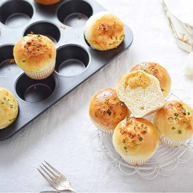 2 Packs Nonstick Round Muffin Baking Pan Tin, 12-Cup Muffin Tin, Cupcake Pans, Cheesecake Pans, Carbon Steel, Black