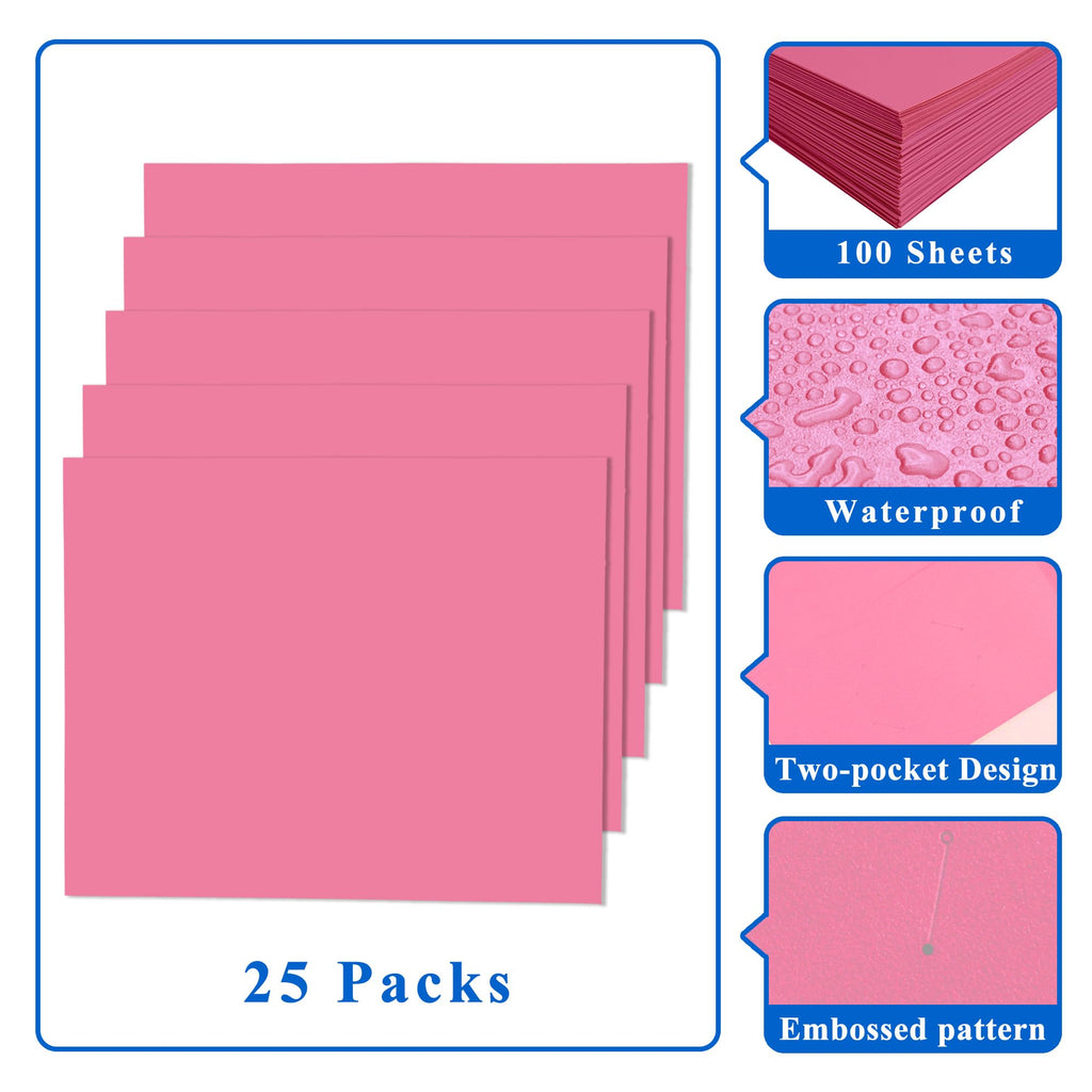 Zzrywuty File folders with Pockets,Pink Two folders for documents,25 Pack Paper Folders with Card Slot,Letter Size,School Students,Business,Home and Office Workers