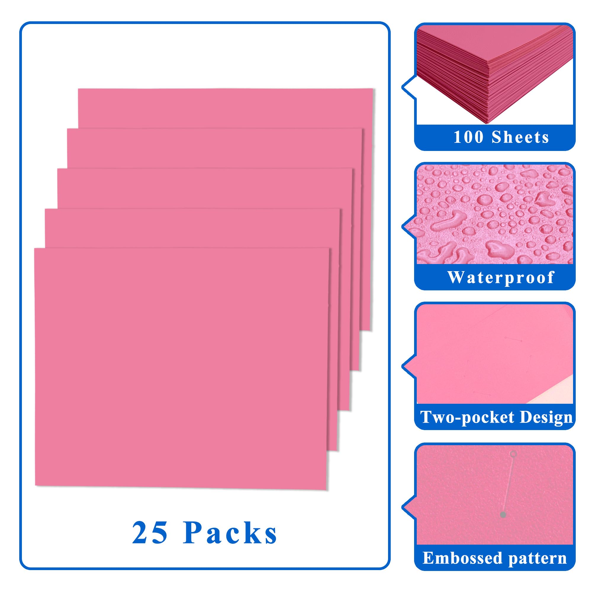Zzrywuty File folders with Pockets,Pink Two folders for documents,25 Pack Paper Folders with Card Slot,Letter Size,School Students,Business,Home and Office Workers