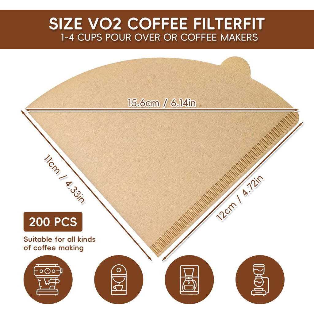 Gute 200Pcs Cone Coffee Filters 2-4 Cups,Unbleached Brown V02 for Pour Over