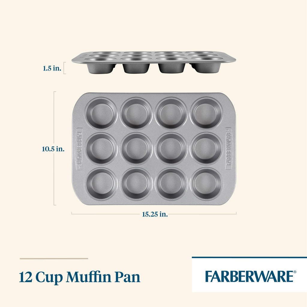 Farberware Bakeware Nonstick Muffin & Cupcake Pans, 12-Cup, Gray