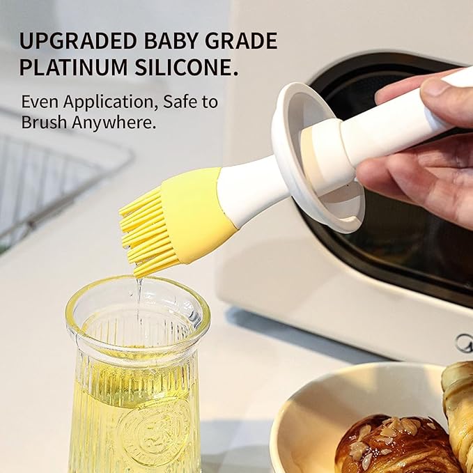 Oil Dispenser with Brush - Glass Olive Oil Dispenser for Kitchen, 3 IN 1 Oil Dispenser Bottle with Silicone Basting Brush for Cooking Vinegar Sauce BBQ Grill Frying (Brown/White)