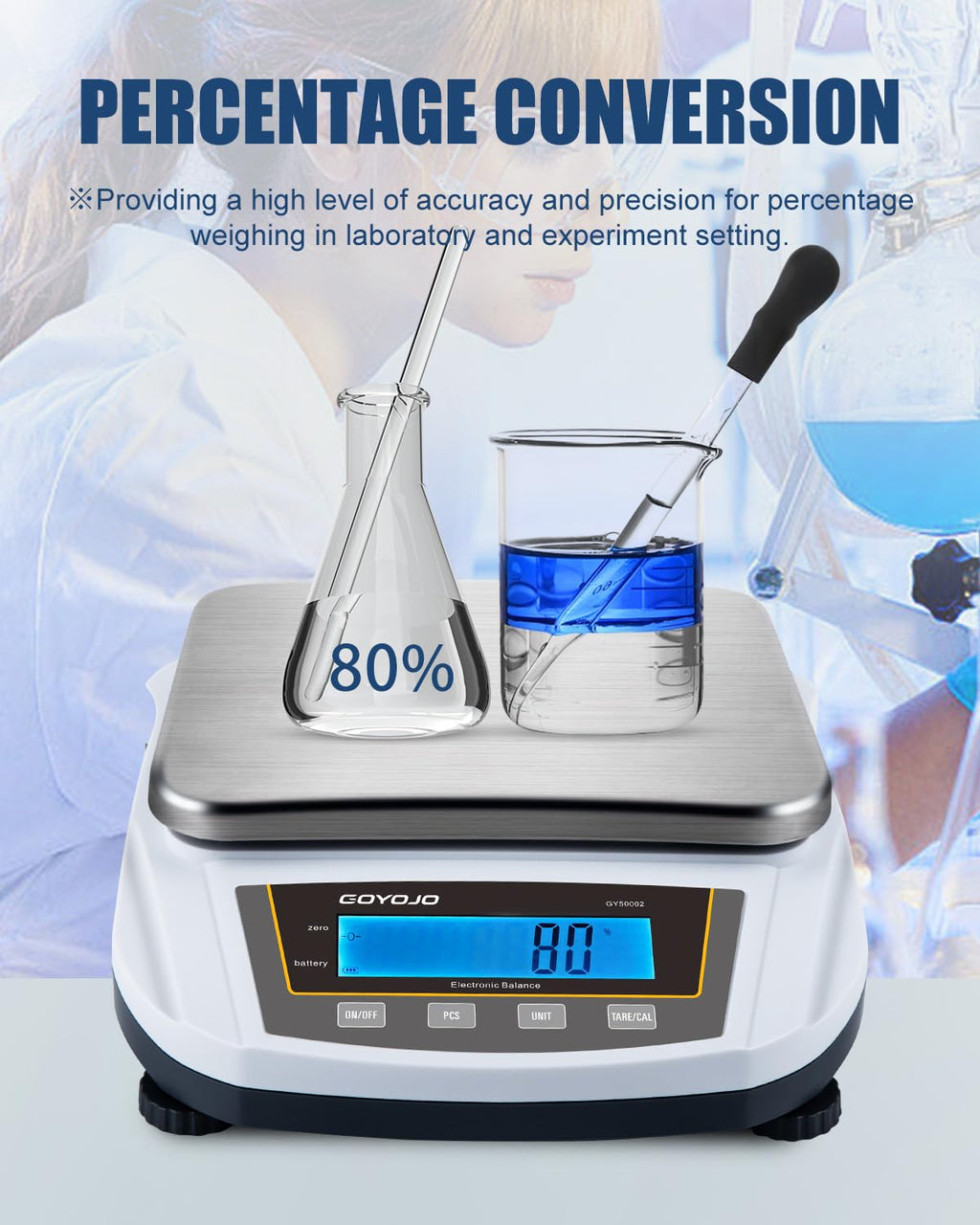 GOYOJO Analytical Balance, 5000g x 0.01g Lab Scale, High Precision Digital Scientific Scale with Stainless Steel Pan, 19 Units, Tare & Piece Counting for Laboratory, Jewelry and Kitchen