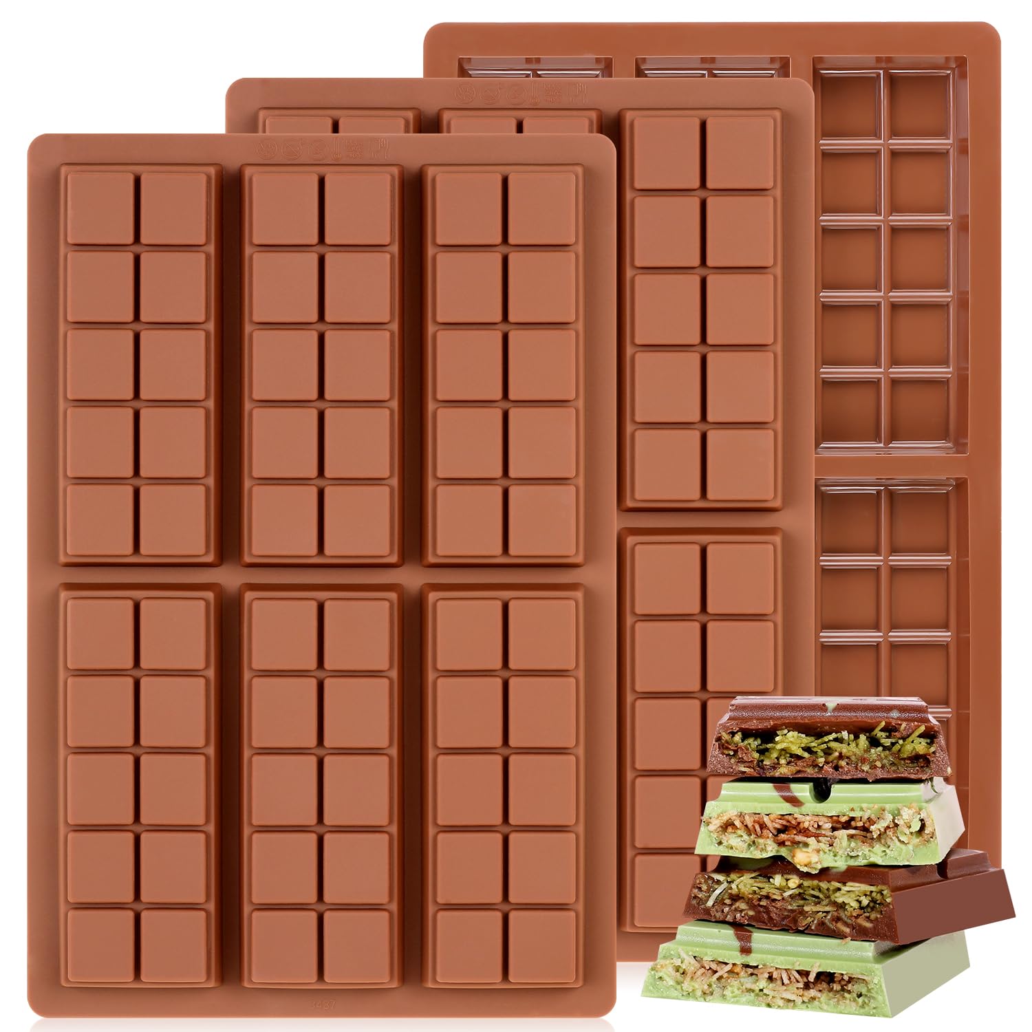 Fimary Chocolate Bar Mold, Non-Stick Dubai Chocolate Molds, Food Grade Silicone Deep Chocolate Bar Mold for Pistachio, Candy- Set of 3