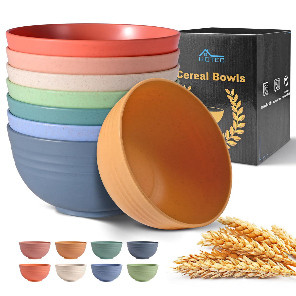 HOTEC 8-Pack 26oz Unbreakable Plastic Cereal Bowls, Off-White