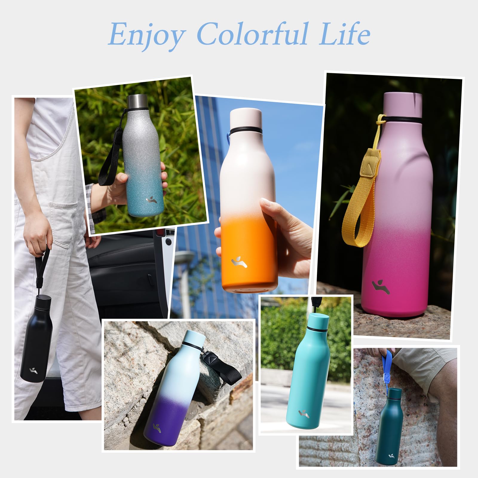 Konokyo 18 oz Insulated Stainless Steel Metal Water Bottle with Strap