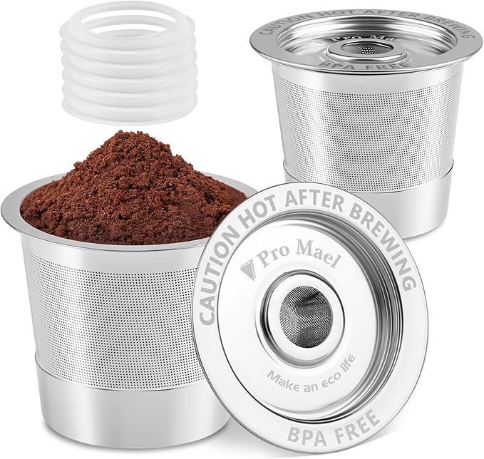 Pro Mael 2-Pack Reusable K Cups Coffee Pods, Universal Stainless Steel Refillable Reusable K Cup Coffee Filters