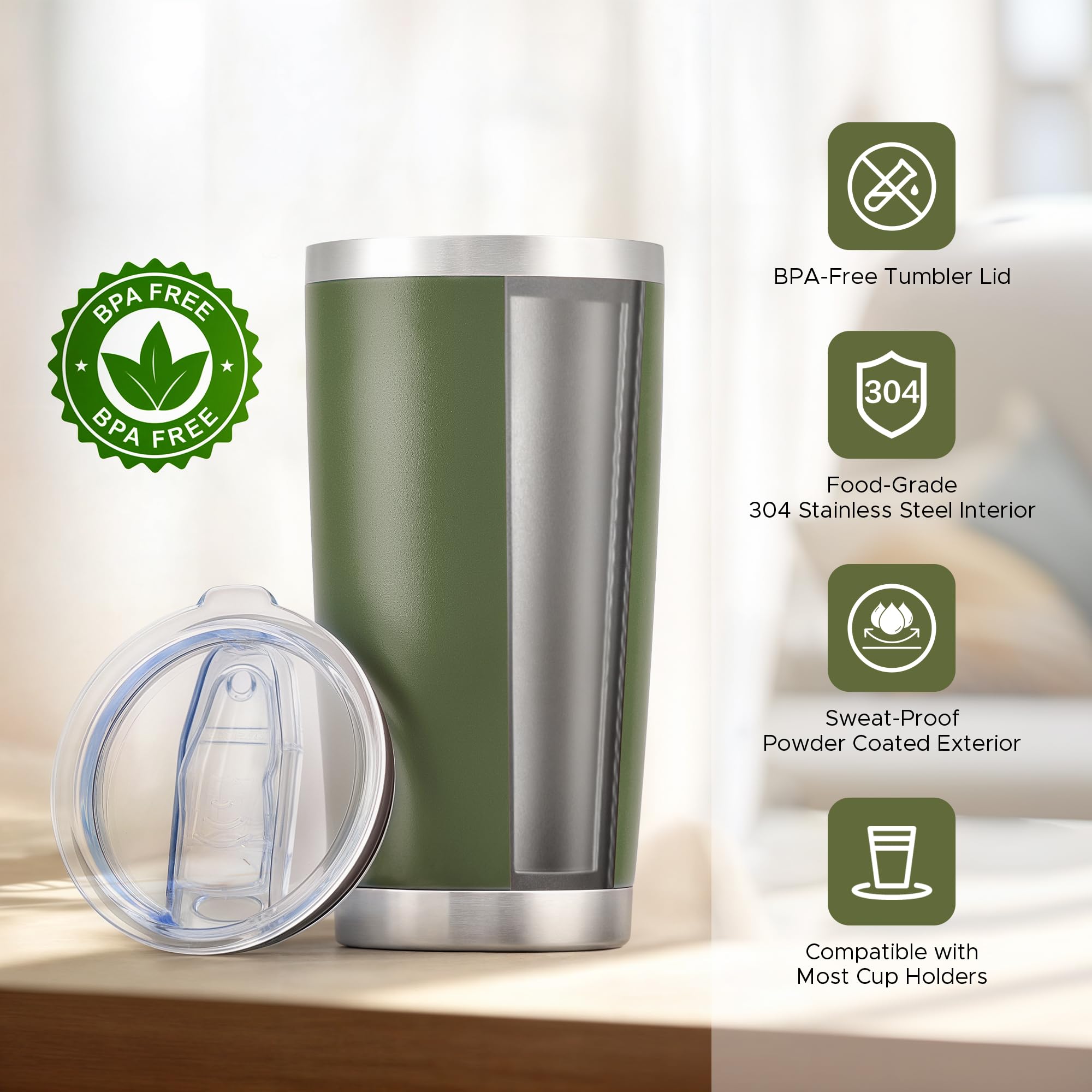 OMTech 20oz Tumbler Bulk, 12 pcs Stainless Steel Insulated Mug, Army Green