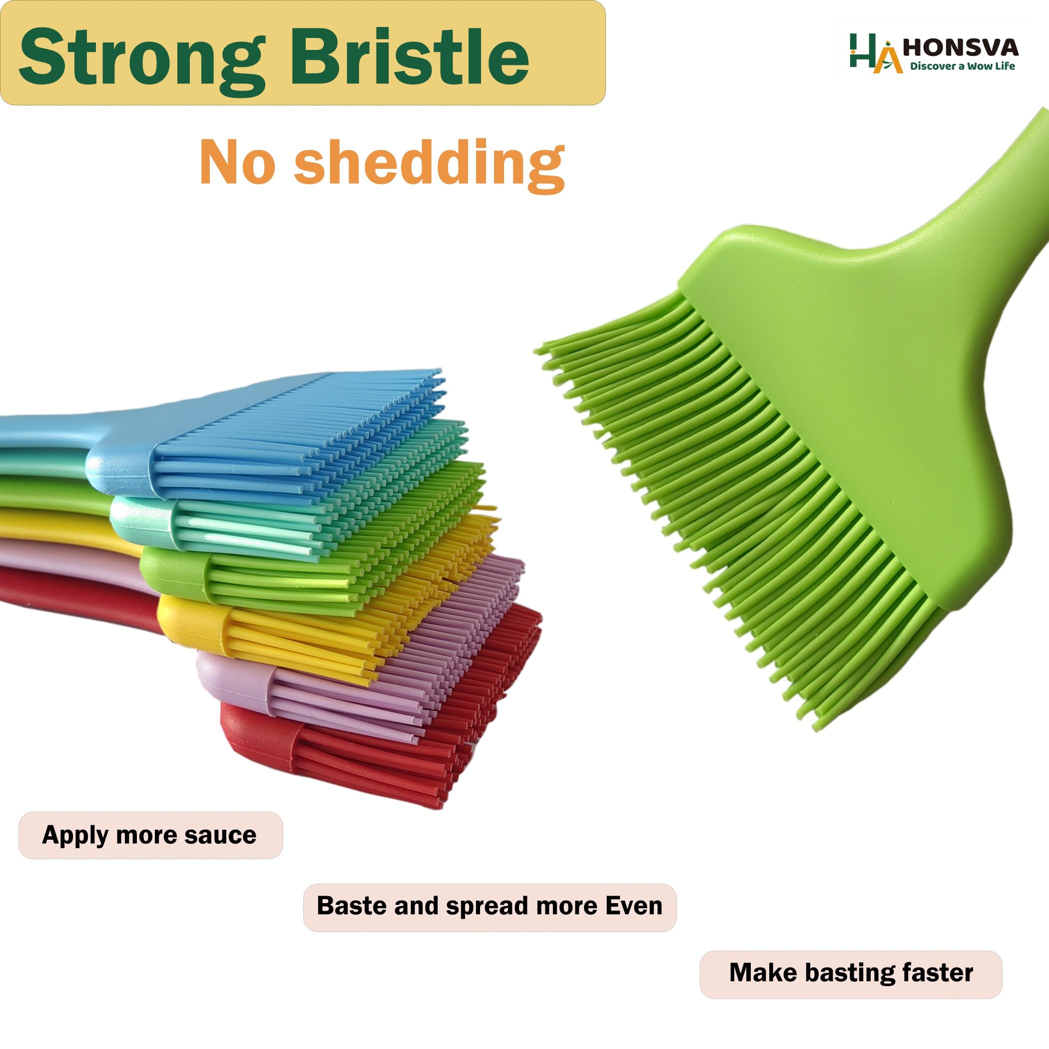 HONSVA Widened Silicone Pastry Basting Brush 2 Pcs, One-Piece Design, W/3.5", Heat Resistant Kitchen Brush for Baking, Grilling, Saucing Oil, BBQ Sauce, Marinade etc, Dishwasher Safe,Yellow&Green