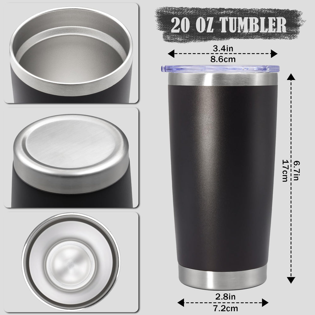 20oz Tumbler Insulated Coffee Tumblers with Lid Stainless Steel Black 8P