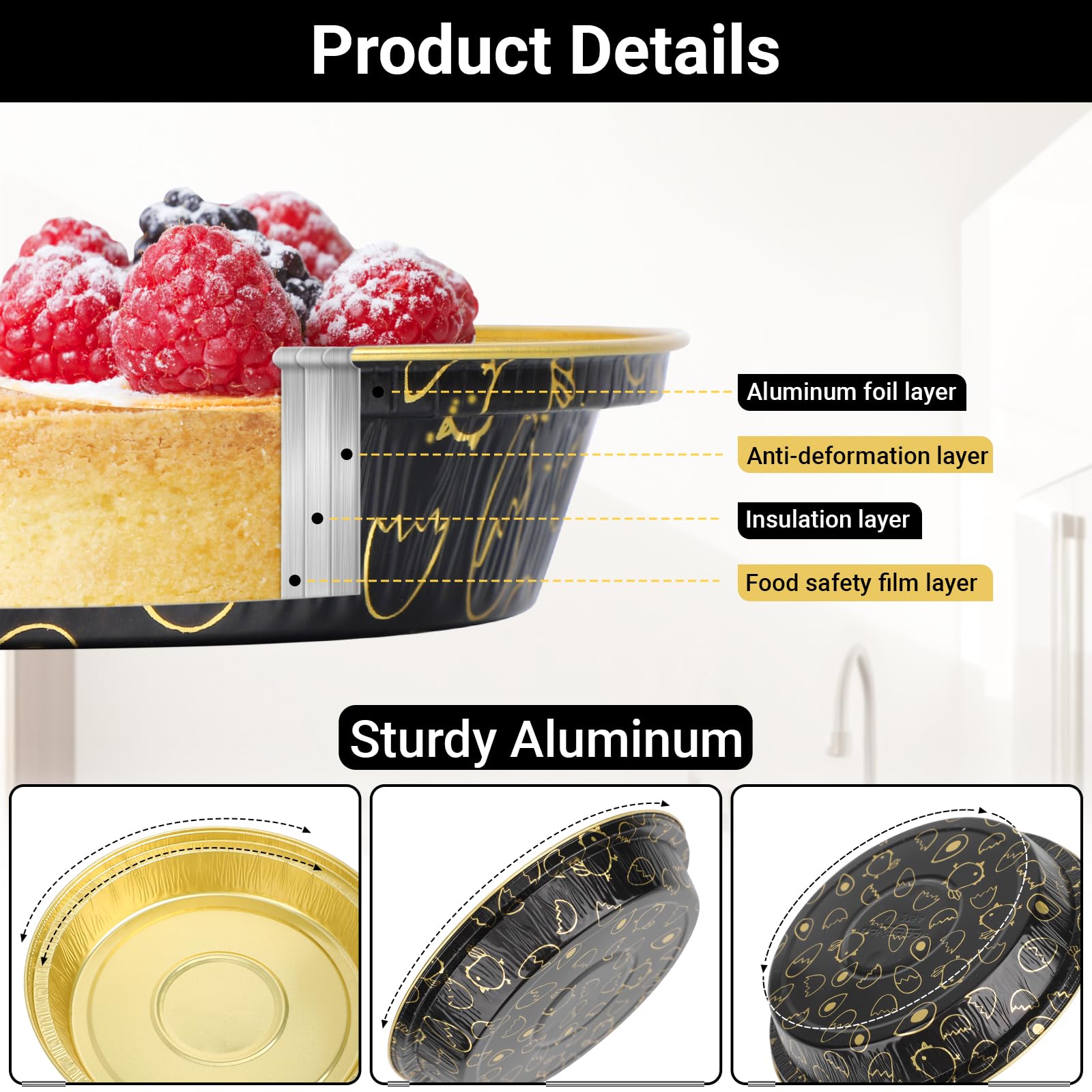 EUSOAR Disposable Ramekins, 50pcs 6 Inch Mini Pie Pans with Lids Muffins Liners Foil Baking Cups, 10oz Pans Cheesecake Container Flan Pie Tart Brownie Holders for Bakery Wedding Birthday Party