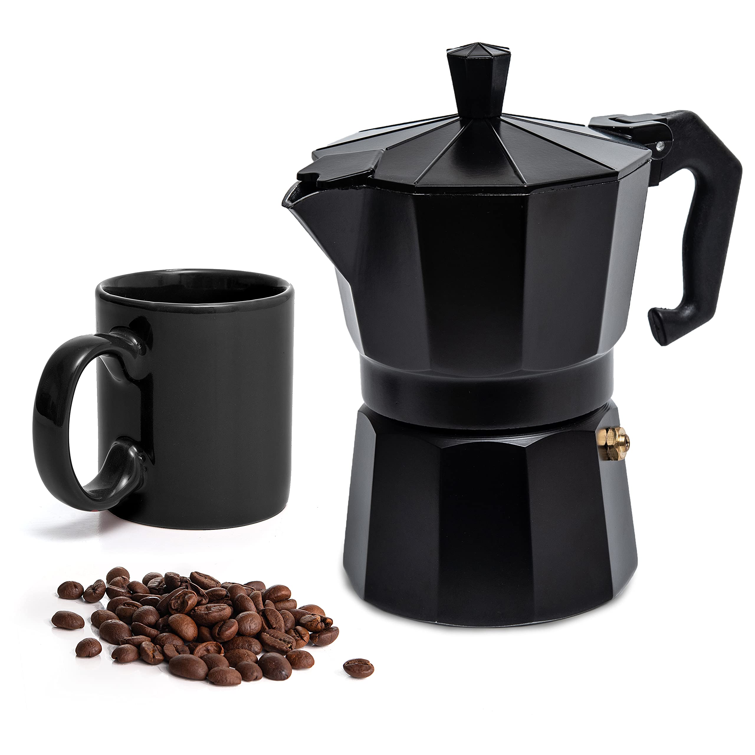 Mixpresso Black 3 Cup Moka Pot Cuban Coffee Maker, Moka Pot for Gas, Electric Stove Top, Classic Italian Coffee Maker, Stovetop Espresso Maker, Camping Pot Makes 3 Espresso Cup 5 Oz - Mug 4.4 Oz