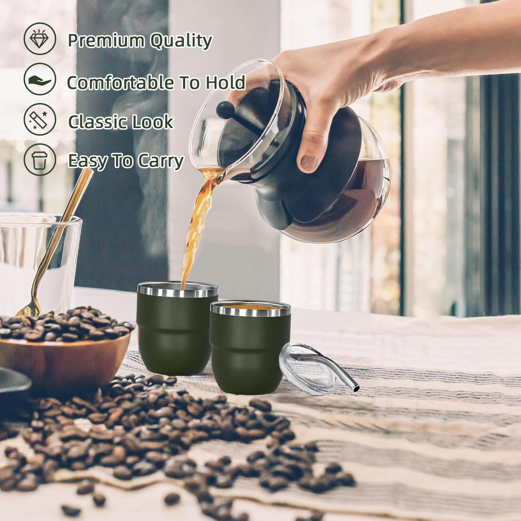 CHLJAR Espresso Cups, 4oz Insulated Espresso Cup Set of 6, Espresso Shot Cups, Stainless Steel Espresso Glasses, Stackable Mini Tumbler, Small Cup for Coffee