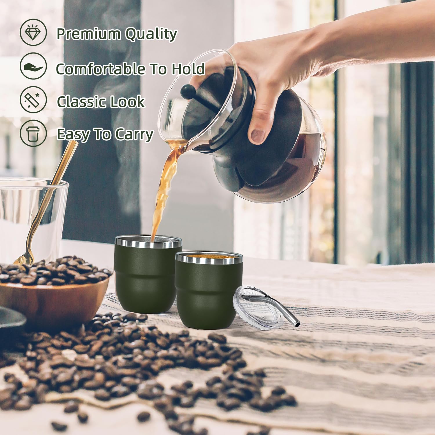 CHLJAR Espresso Cups, 4oz Insulated Espresso Cup Set of 6, Espresso Shot Cups, Stainless Steel Espresso Glasses, Stackable Mini Tumbler, Small Cup for Coffee
