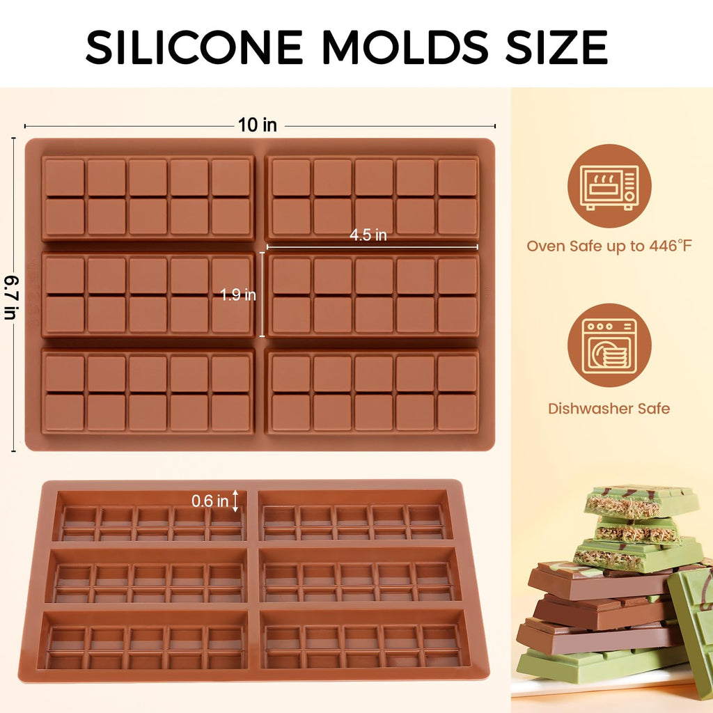 Fimary Chocolate Bar Mold, Non-Stick Dubai Chocolate Molds, Food Grade Silicone Deep Chocolate Bar Mold for Pistachio, Candy- Set of 3