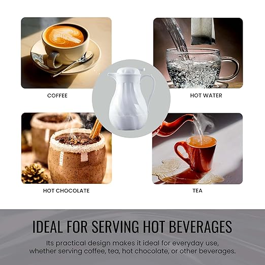 OCS Parts Easy Pour Thermal Coffee Carafe | 11-Inch Insulated Hot and Cold Beverage Pitcher Server for Coffee, Tea, Hot Chocolate and Water with Colored Tags for Easy Idenfication | 64-Ounce | White