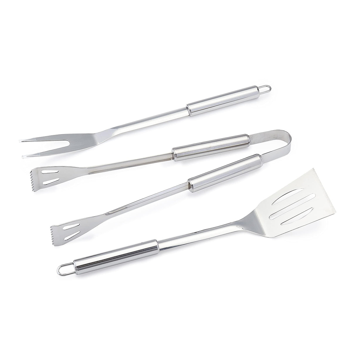 4-Piece Stainless Steel BBQ Grilling Tool Set with Carry Bag, Rust-Resistant, Dishwasher Safe
