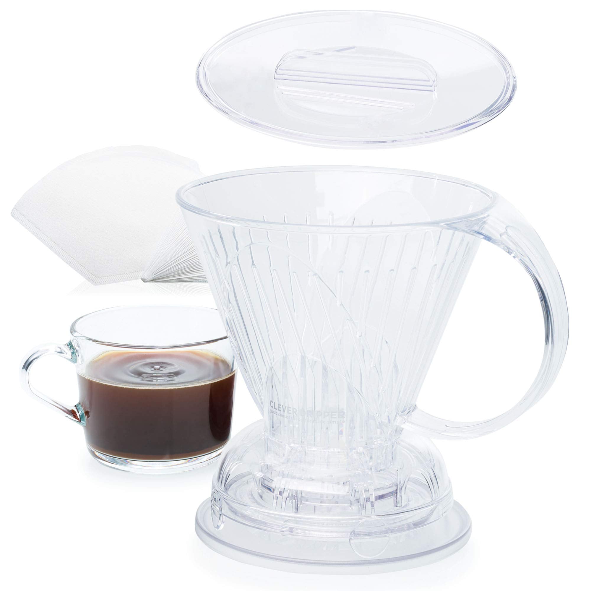 Clever Coffee Dripper | Large 18 oz | Clear | BPA-Free | 100 Filters