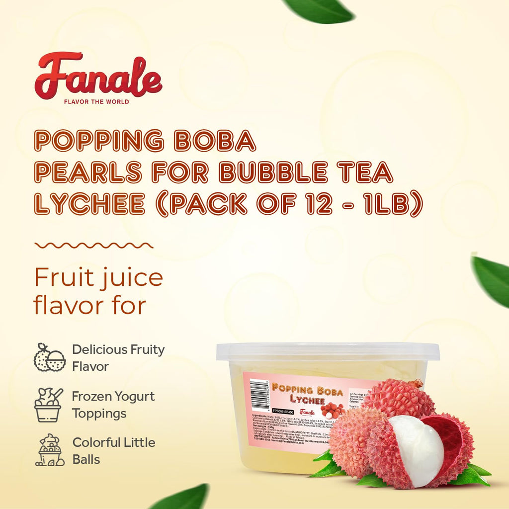 Fanale Lychee Popping Boba Pearls for Bubble Tea and Drinks, 1 Pound
