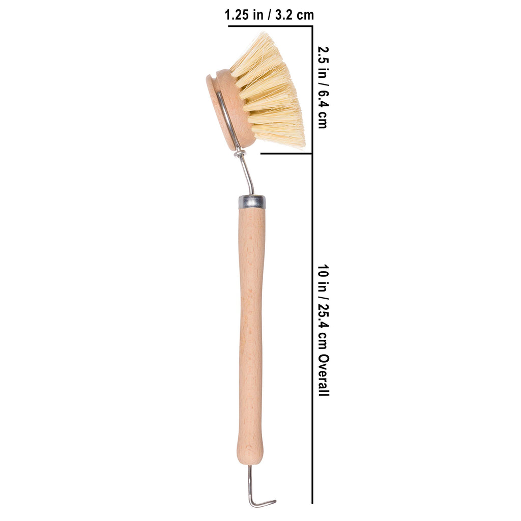 Redecker Dish Brush, Tampico Fiber, 1-1/2 Inch Round, 2 Pack – Wooden Dish Scrub Brushes for Everyday Cleaning, Untreated Beechwood, Made in Germany