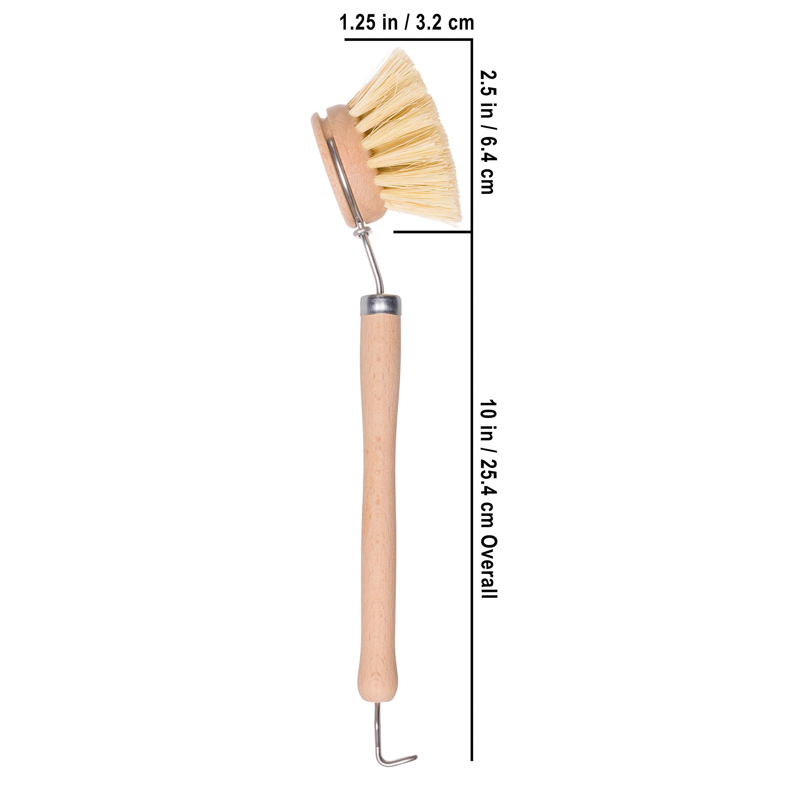 Redecker Dish Brush, Tampico Fiber, 1-1/2 Inch Round, 2 Pack – Wooden Dish Scrub Brushes for Everyday Cleaning, Untreated Beechwood, Made in Germany