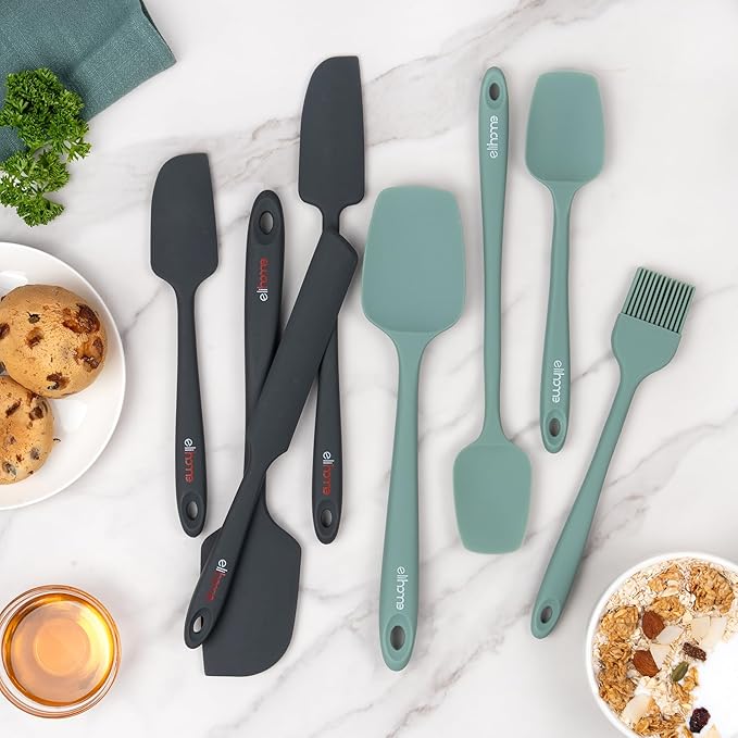 Elihome Skinny Silicone Spoonula - Non-Stick Heat Resistant Silicone Scraper Spatula for Mixing, Serving, Scraping, Stirring, and More - 11 Inch, Sage Green