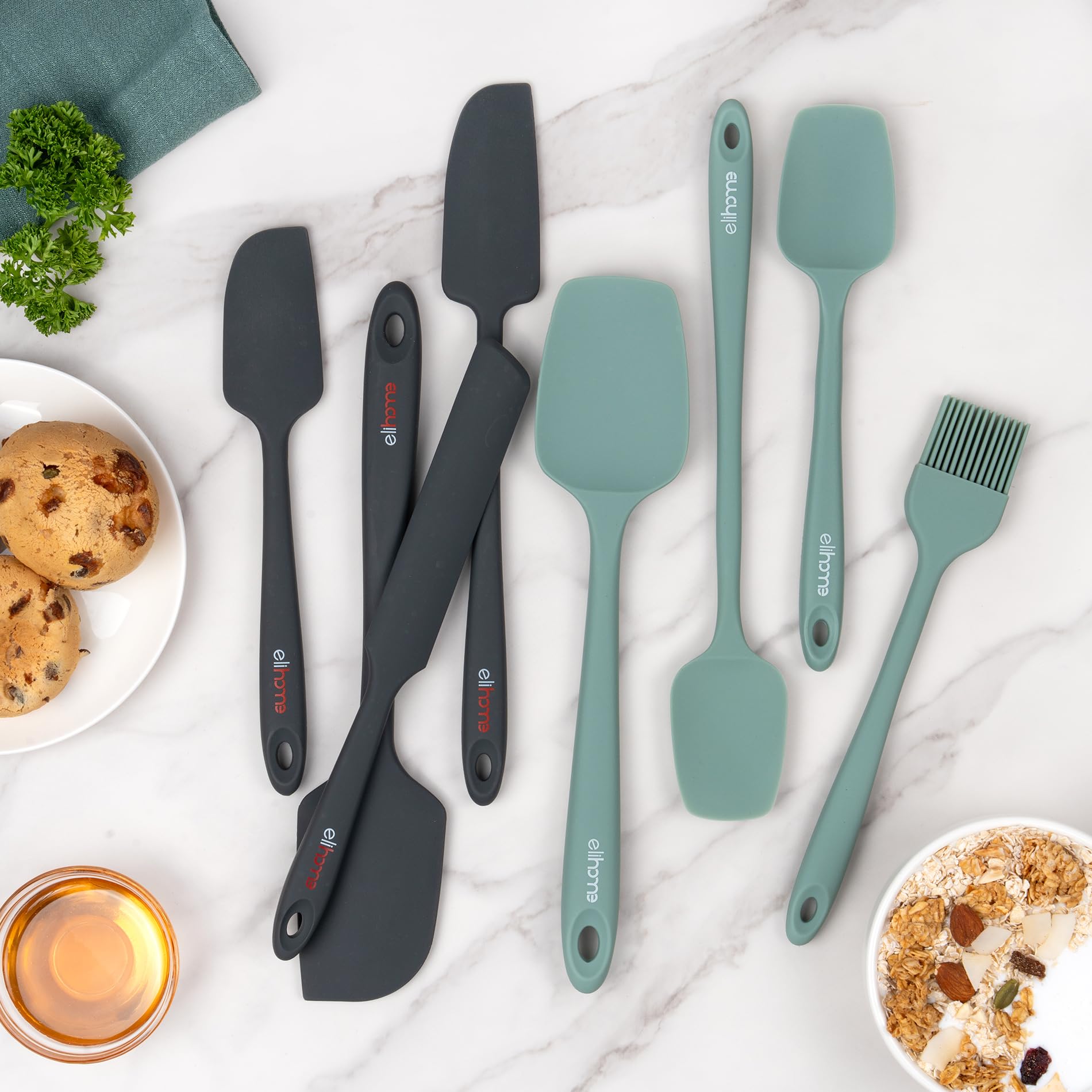 Elihome Mini Silicone Spoonula - Non-Stick Heat Resistant Silicone Scraper Spatula for Mixing, Serving, Scraping, Stirring, and More, 8.75 Inch, Sage Green