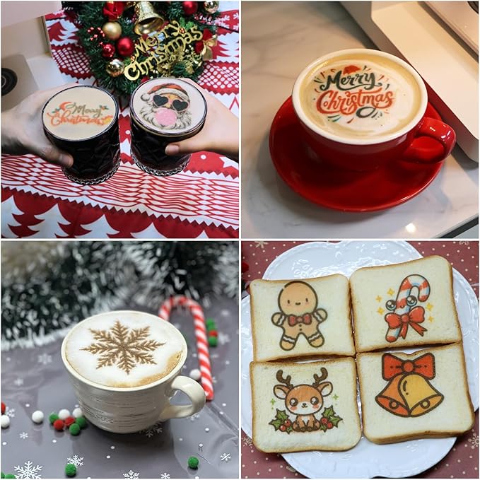Coffee Latte Art Machine EB-FC1 Food-Grade Coffee Printer with Camera Customized Multi-Color Selfie Photo Printing DIY Cake Personalized Decoration for Cafes Museums, Color FancyBox - Black