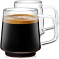 Aquach 16oz Stackable Glass Mugs Set of 2, Large Clear Coffee Tea Cups