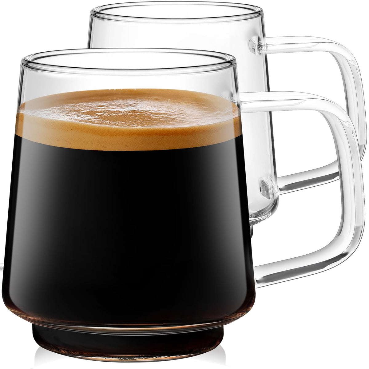 Aquach 16oz Stackable Glass Mugs Set of 2, Large Clear Coffee Tea Cups