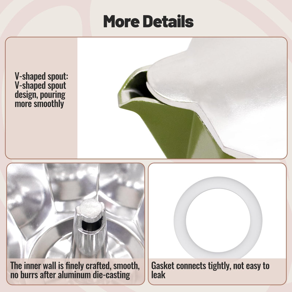 Vaolvpant 3 Cup Aluminum Moka Pot Classic Stovetop Espresso Coffee Maker 150ml 5oz Coffeemaker Percolator Mocha Pot Greca Coffee Maker Cafe Makers for Italian and Cuban Café Brewing Green