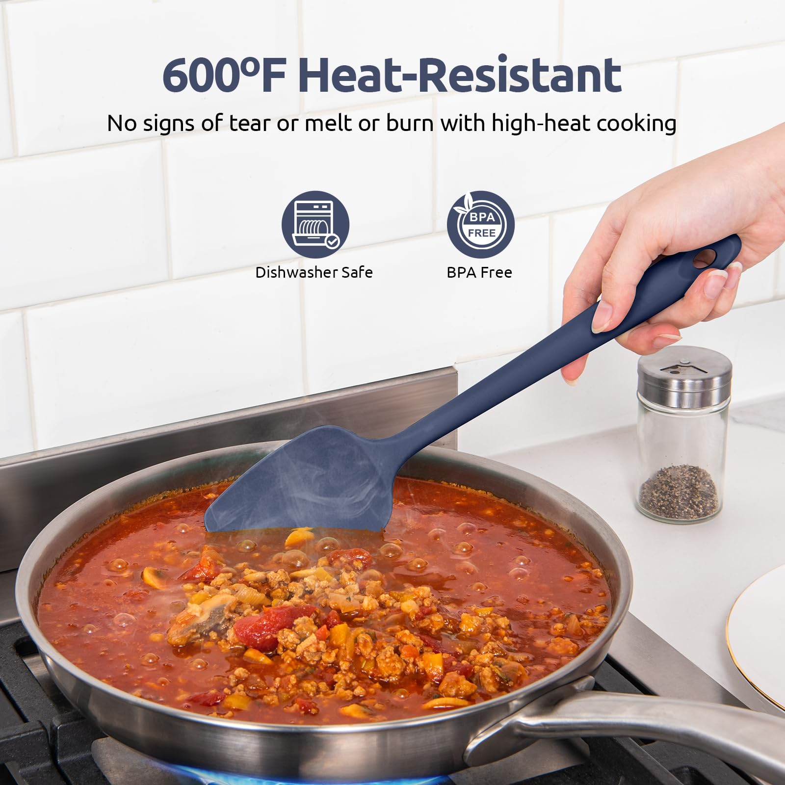 U-Taste Silicone Spatula Set, 600ºF High Heat Resistant, 3Pc, Midnight Blue