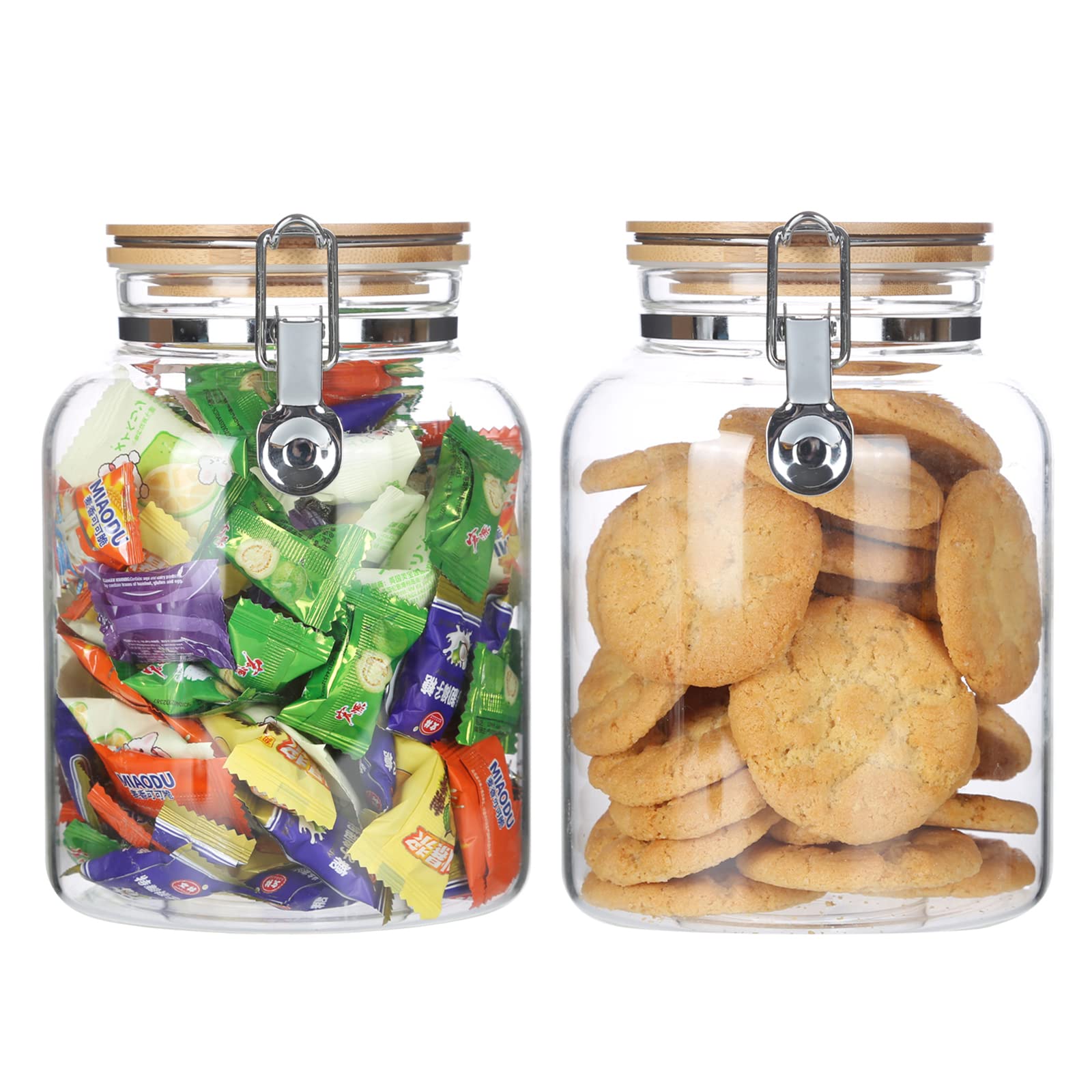 KKC HOME ACCENTS Borosilicate Glass Sealed Jars with Airtight Lid, Airtight Glass Food Storage Container with Locking Clamp Bamboo Lid for Loose Tea,Sugar,Cocoa,Coffee Canister,27 fl oz