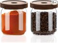 Glass Jars with Airtight Wood Lids - 17 oz Small Kitchen and Pantry Storage Containers, Canisters for Chia Seed, Ground Coffee, Sugar, Spice, Salt, Salad, Matcha, Set of 2