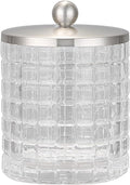 Glass Jar with Metal Lid for Bathroom Organization, Clear Apothecary Jar for Cotton Balls, Q Tips, and Small Accessories, Stylish Bathroom Storage Container Clear, Nickel