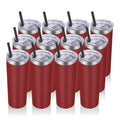 VEGOND 20 oz Stainless Steel Skinny Tumbler with Lids and Straws, 20oz Vacuum Insulated Slim Tumbler Cup, Double Wall Travel Tumblers Bulk for Cold Hot Drinks, Wine Red 12 Pack