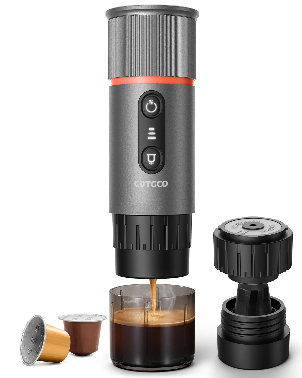 COTGCO Portable Espresso Maker 20 Bar Self‑Heating & Auto-off | 13500 mAh Battery Brews 8 Shots | 12 V Mini Coffee Machine Compatible with Nespresso Original Pods | Car/Travel/Camping
