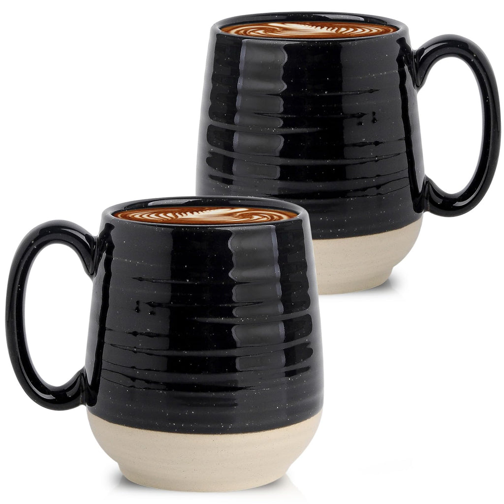 HASENSE Coffee Mugs Set of 2, 20 oz Coffee Cups Ceramic, Big Tea Cup with Comfortable Handle, Black Coffee Mug Set for Office and Home, Ideal for Latte Soup Tea Mike, Dishwasher Microwave Safe