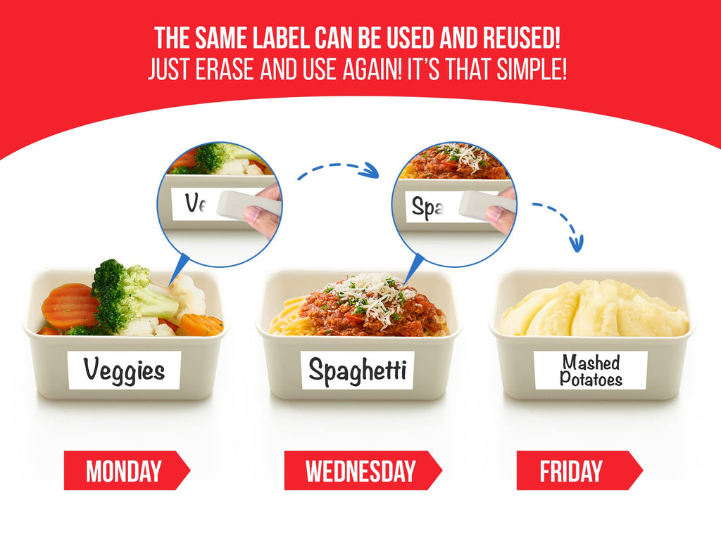 Dry Erase Labels for Food Containers 96 Pk - Reusable 1x3 in and 1.5 in