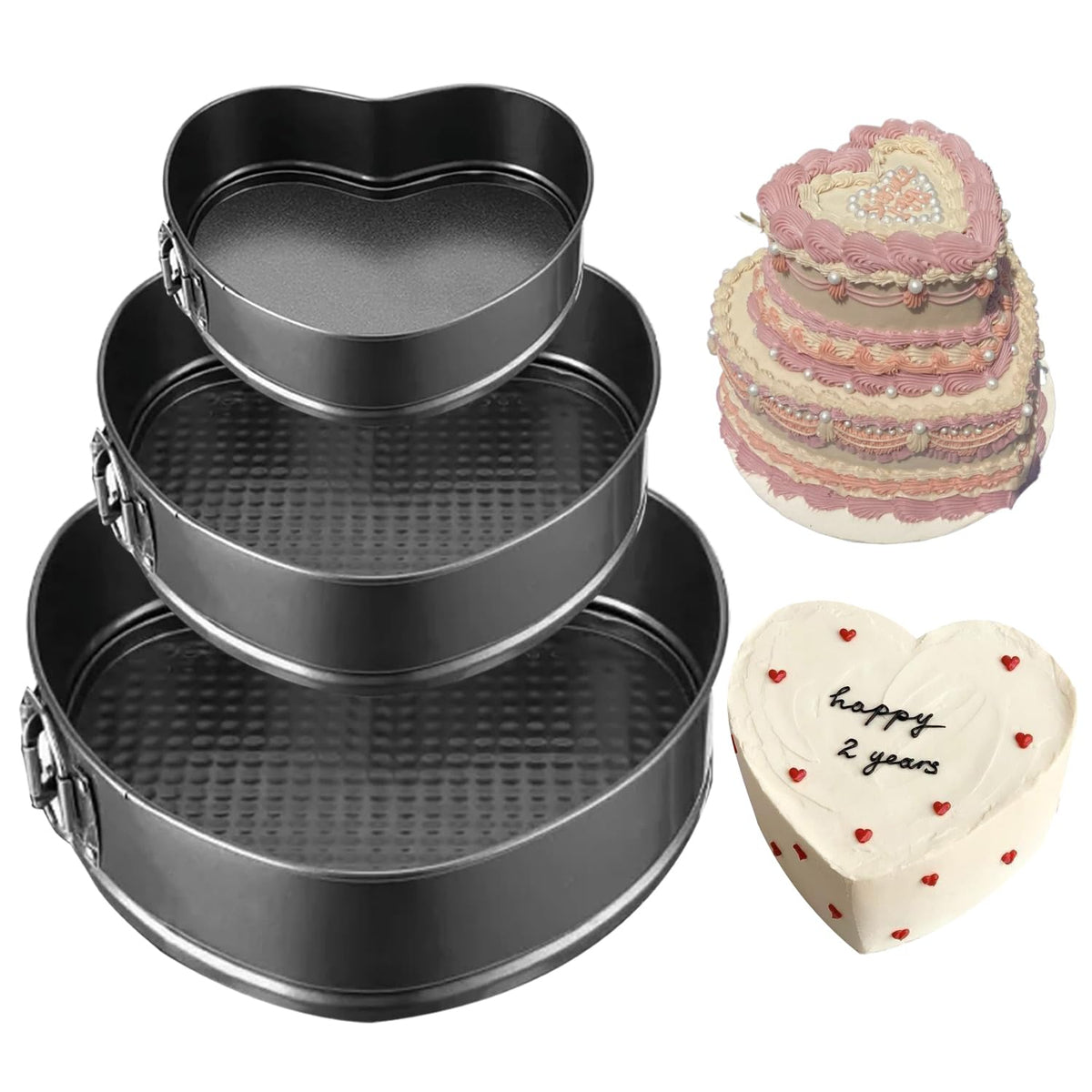 GZMAISULEE Springform Cake Pan Set of 3 (4, 7, 9 Inch) Square Leakproof Nonstick Cheesecake Pans with Removable Bottom Carbon Steel Bakeware