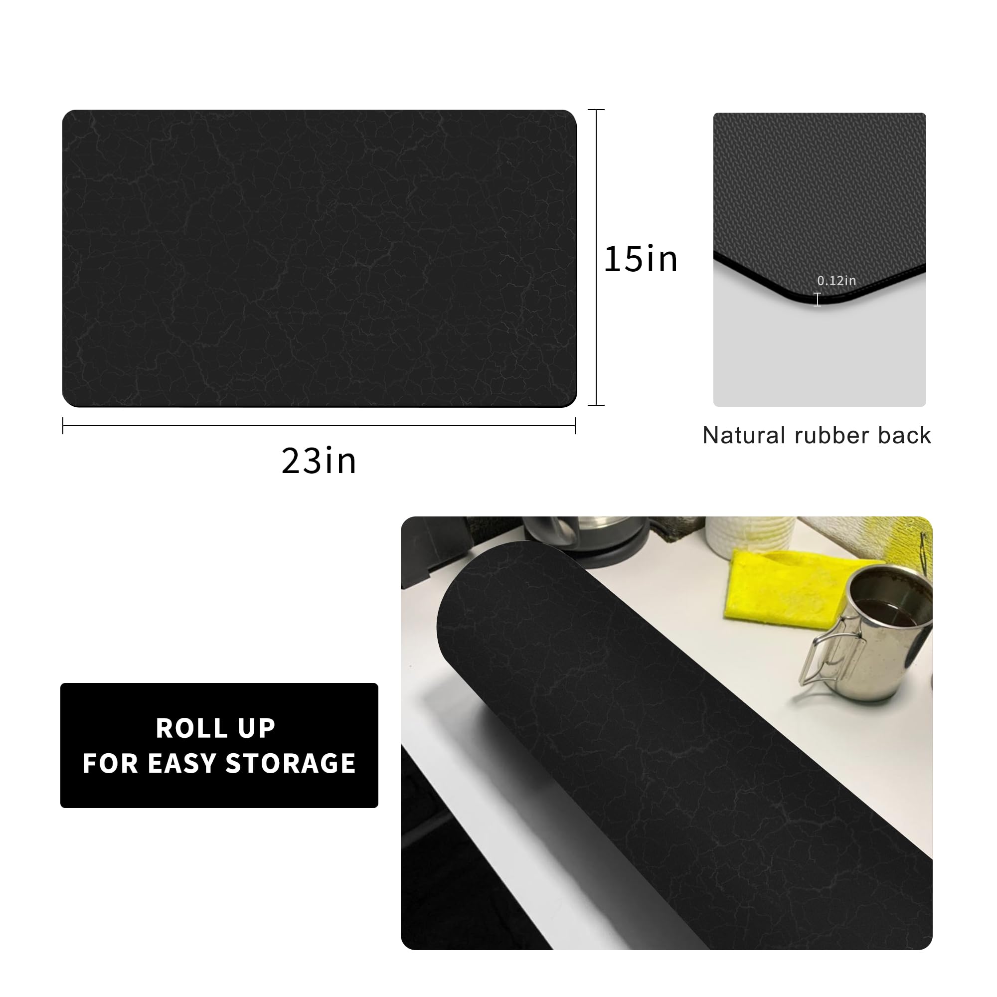 Coffee Bar Mat,Under Coffee Maker Mat,23"x15"Coffee Tray Mat Under Coffee Machine,Rubber Coffee Maker Mat,Under Appliance Mats,Silicone Hot Mat for Coffee Machine,Dish Drying Mat, Marble Black